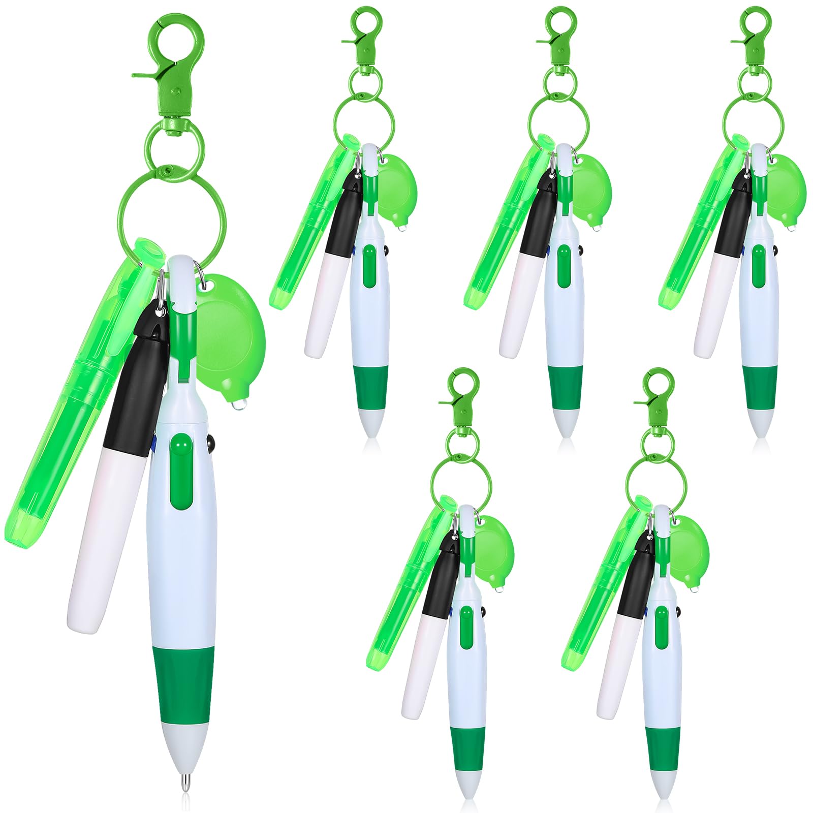 Chinco 30 Pcs Retractable Shuttle Pen Clip with Mini Highlighter Nurse Badge Pen Neon Marker LED Keychain Ring Clip