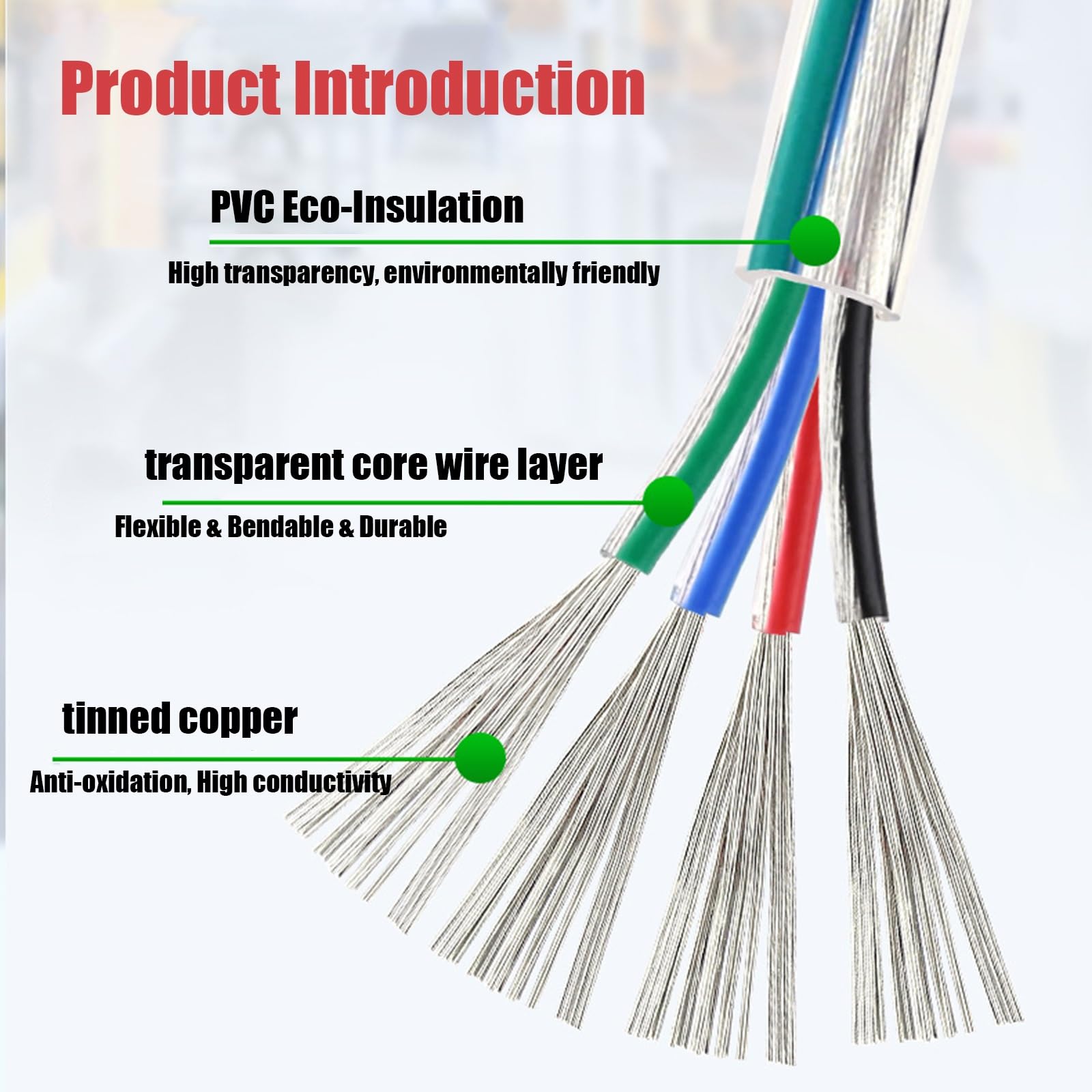 Cavo Elettrico 300V/80°C, Rame Stagnato Privo Di Ossigeno, Guaina PVC Trasparente, Flessibile 2C, Varie Misure AWG, Per LED, Robotica, Sensori Ed Elettrodomestici(100FT,18AWG)