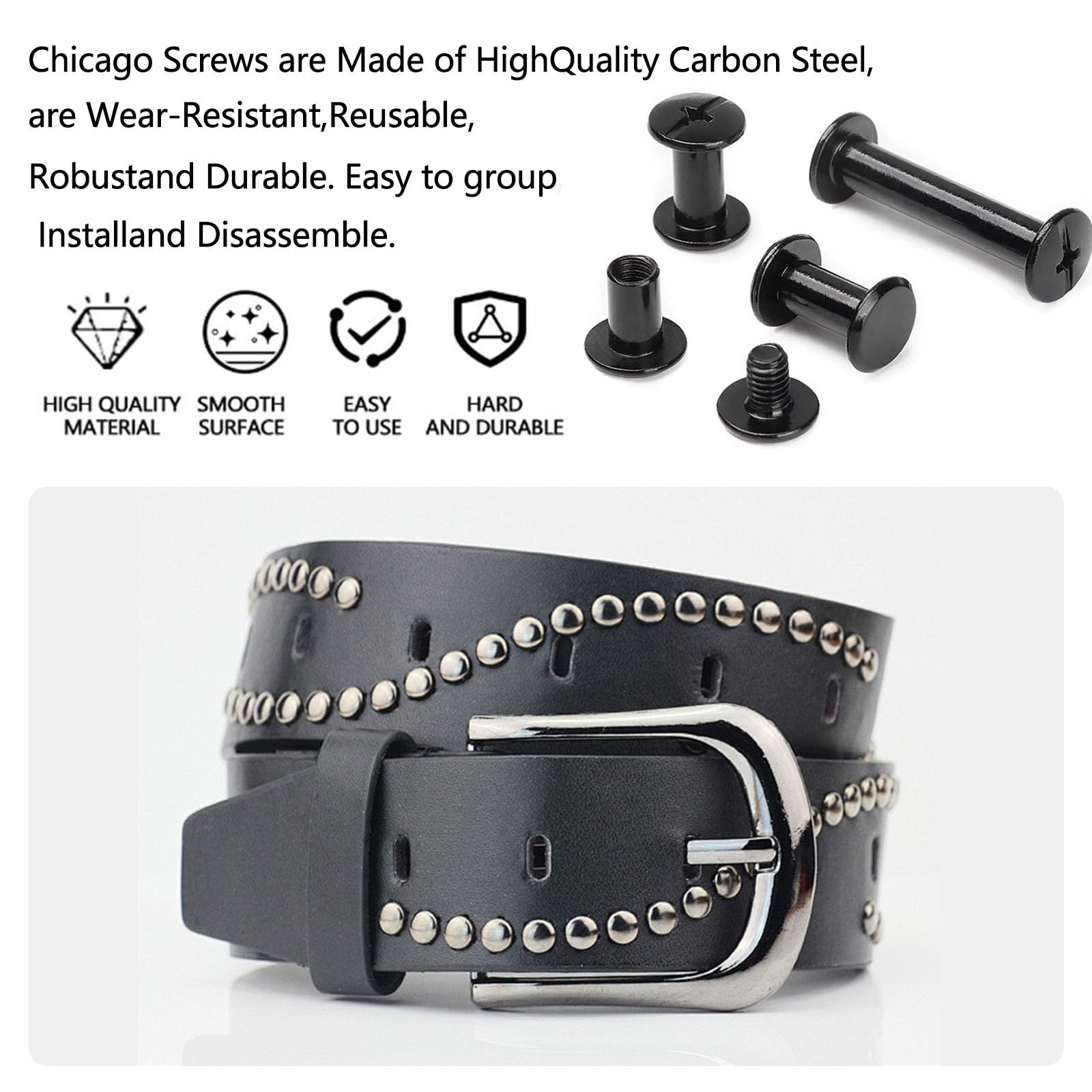 CANGCANG Set 100 Viti Chicago 4/6/8/10/12mm, Kit di Viti a Testa Incrociata per Fissaggio, Cintura in Pelle, Libri Fai Da Te