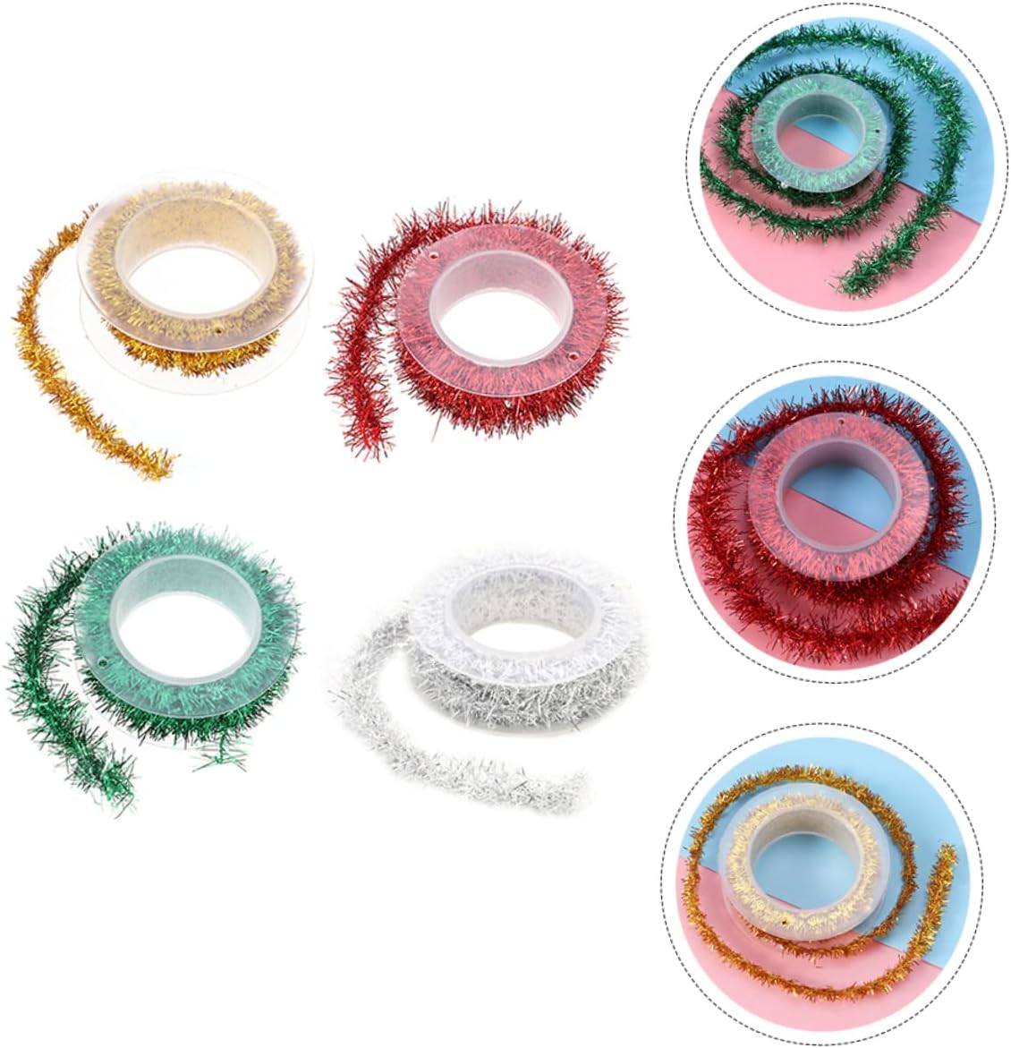 MAGICLULU 4Pcs Christmas Tinsel Garland Metallic Flexible Thin Foil Strips for Tree Decoration Gift Wrapping Indoor Outdoor Holiday Celebration