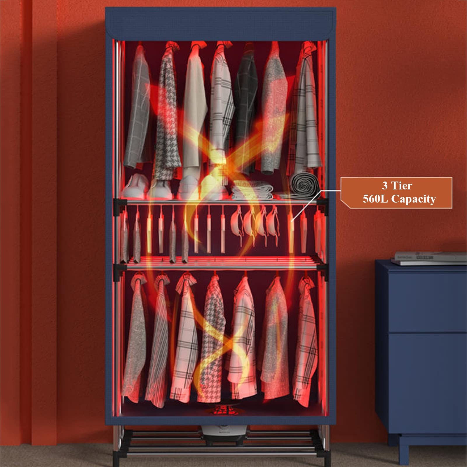 Stendibiancheria Elettrico con Ruote Stendibiancheria in Acciaio Inossidabile a 3 Strati Stendibiancheria 1500W Asciugatrici Portatili Asciugabiancheria Umida per Interni Leggera e