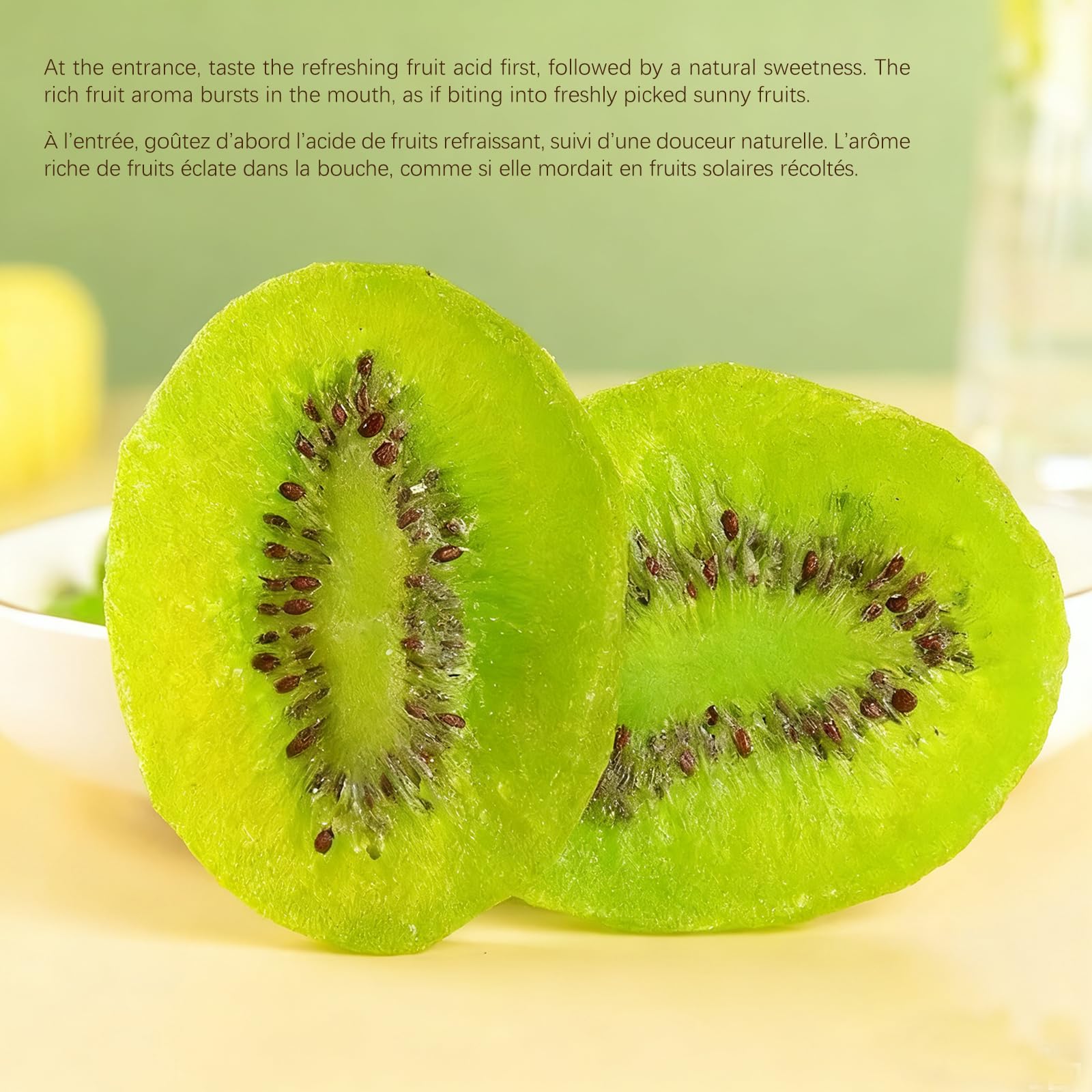 BAYUEDEGUA-Dried kiwi fruit 250g/8.81oz Green core kiwi dried fruit,Candied fruit jerky,Sweet and sour,Appetizing.Dessert decoration,Tea drinks,Baking,Breakfast pairing.