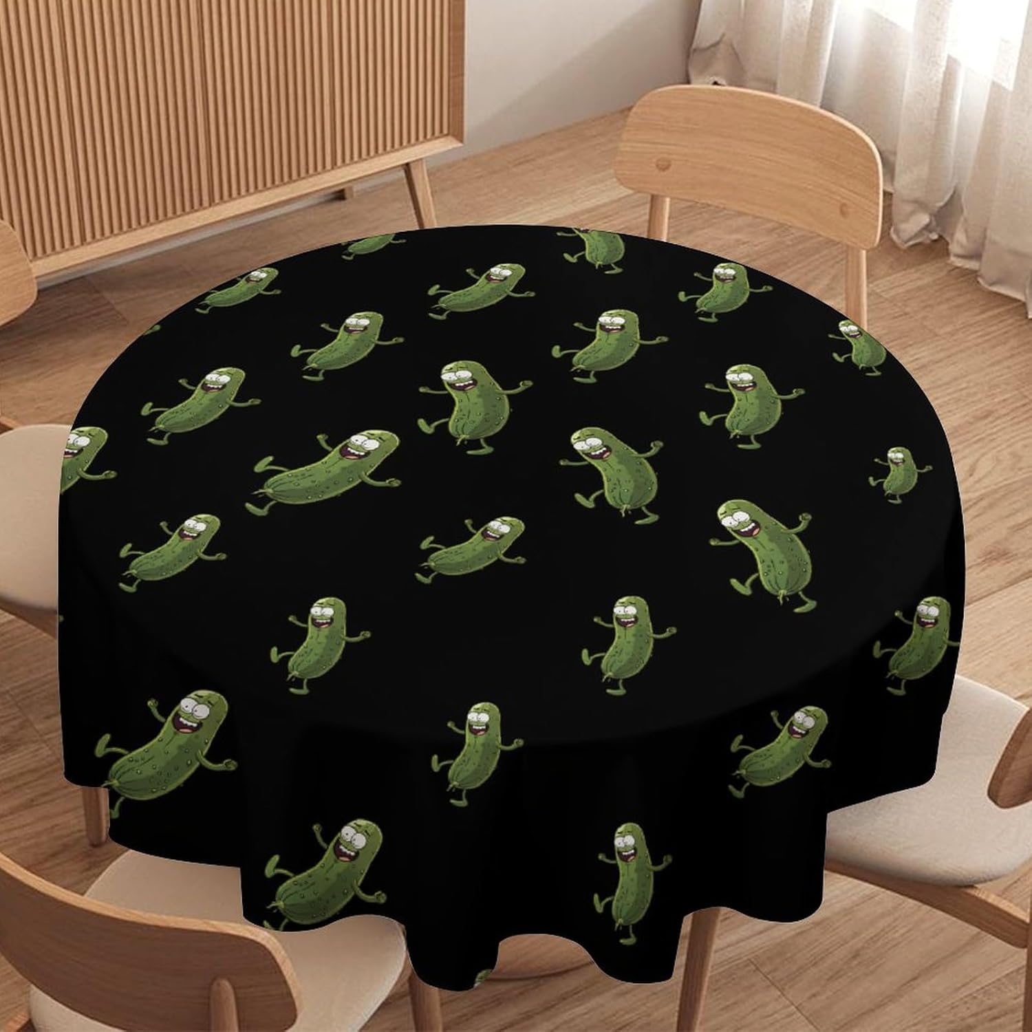 Pickle Dancing Cucumber Round Tablecloth Soft Table Cloth Decorative Dining Table Cover for Parties Indoor Outdoor Decor