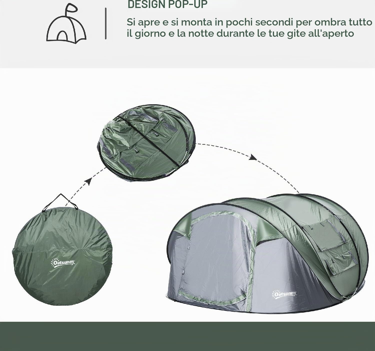Tenda Campeggio 4 Posti 5 Posti Pop Up Impermeabile 2 Porte e 4 Finestre