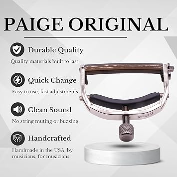 Paige 6-String Guitar Capo Nickel, Proudly Made in the USA Adjustable Tension, Ultra-Thin Design Fits Standard Acoustic Guitars