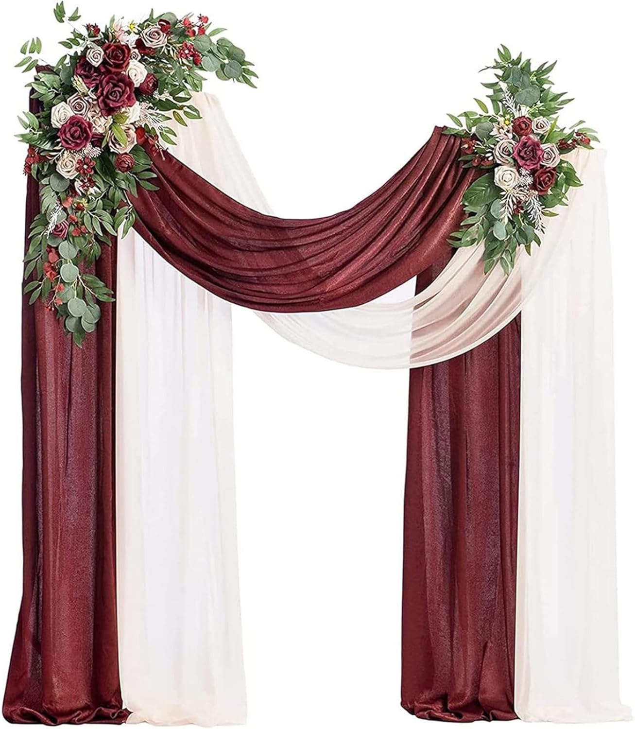 Wedding Arch Flowers with Draping Fabric Kit (Pack of 4) - 2 Pcs Floral Arrangement and 2 Pcs Fabric Drap,DIY Garden Craft Art Decoration,Beige