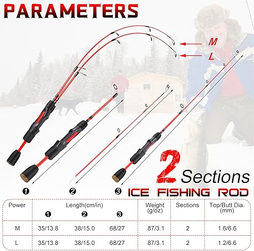Miniatura 3 de Sougayilang Combo de carrete de caña de pescar en hielo, cañas giratorias de hielo ligeromedio de 27 pulgadas, mango de EVA, equipo de pesca en