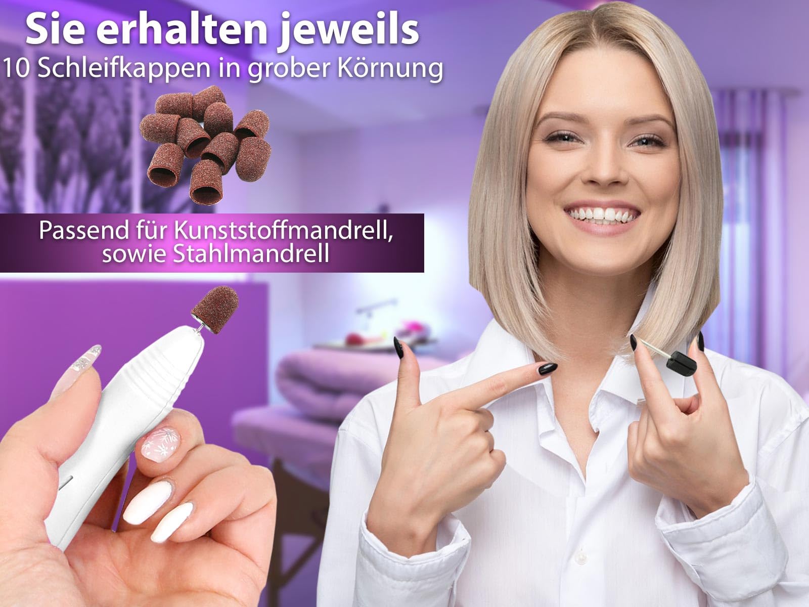 Fußpflegegerät mit speziellen Fräser Set für die Fußpflege | Elektrische Pediküre Hornhautentferner Set mit Diamantschleifer 10 Schleifkappen und Schleifkappenträger für gepflegte Füße