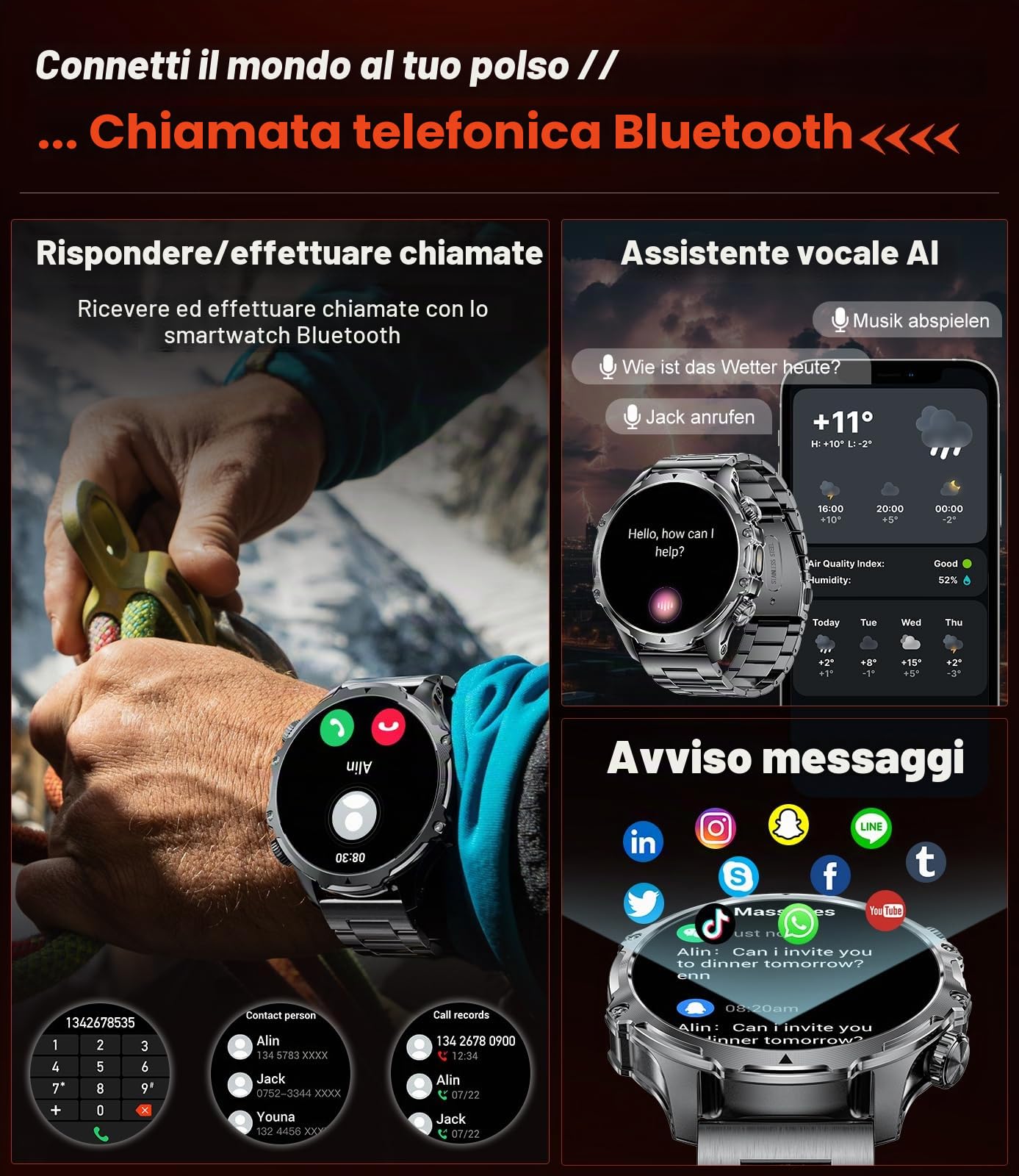 SUNKTA Orologio da uomo militare con batteria 800 mAh, torcia elettrica da 1,85" grande schermo, 107 modalità sportive, impermeabile IP68 frequenza cardiaca/SpO2/sonno Smartwatch per Android iOS