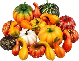 Elcoho 20 Pieces Realistic Artificial Pumpkins Fall Harvest Lifelike Pum...