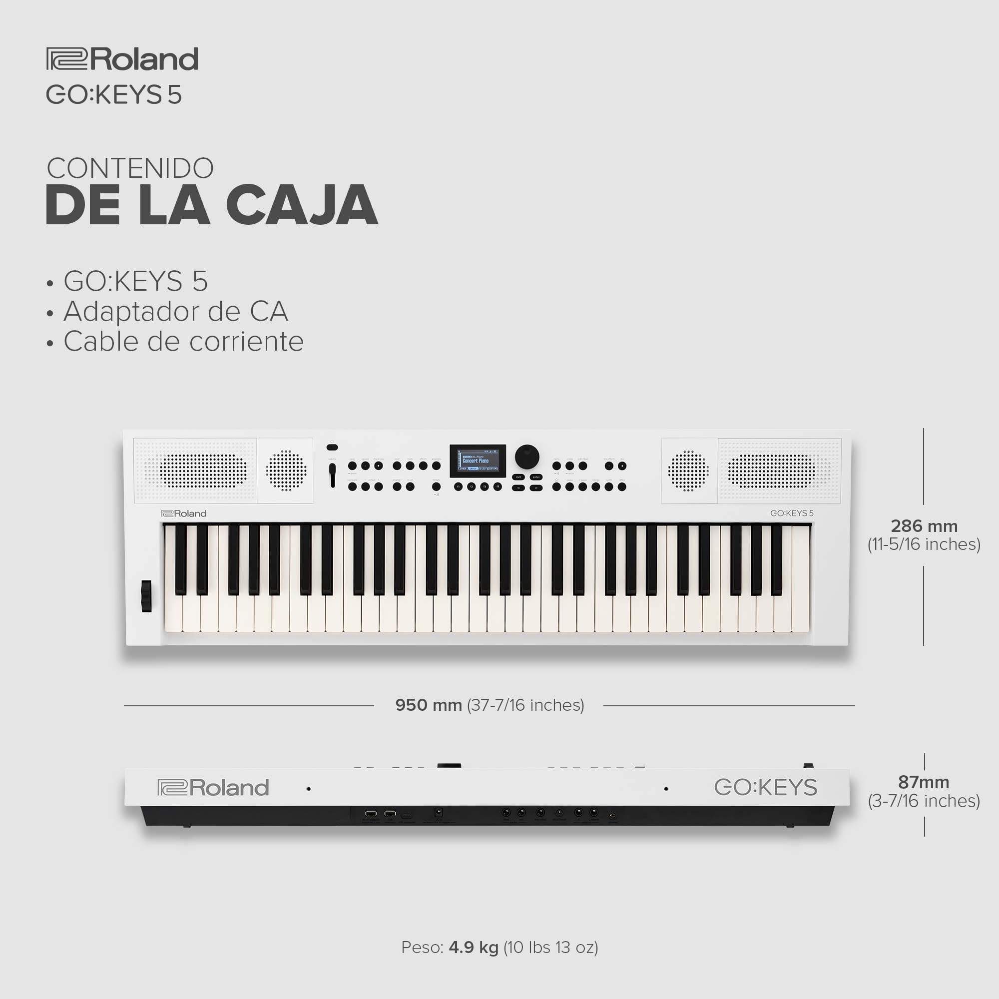 Teclado para creación musical Roland GO:KEYS 5 | Teclado de 61 notas | Generador ZEN-Core con más de 1.000 sonidos integrados | Altavoces estéreo integrados | Entrada de micro – Blanco