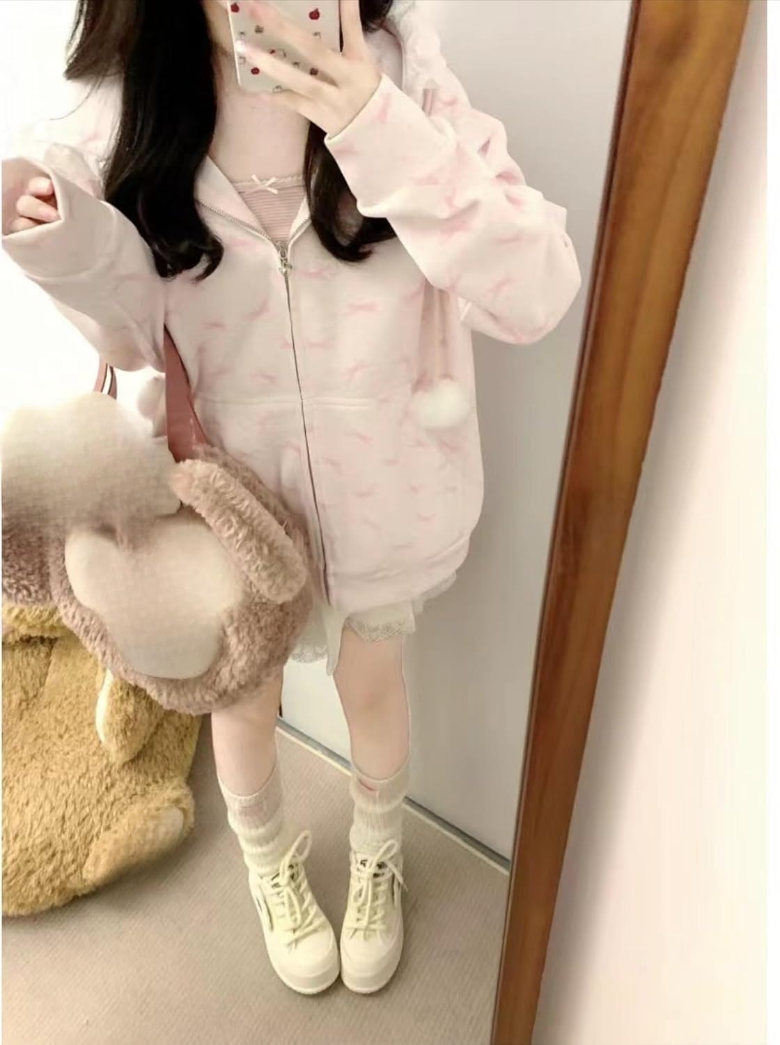 Pokn Kawaii Zip Up Hoodie Women Cute Shoujo Clothes Cutecore Fall Jacket Cute Hoodies Zip up Outerwear Coats