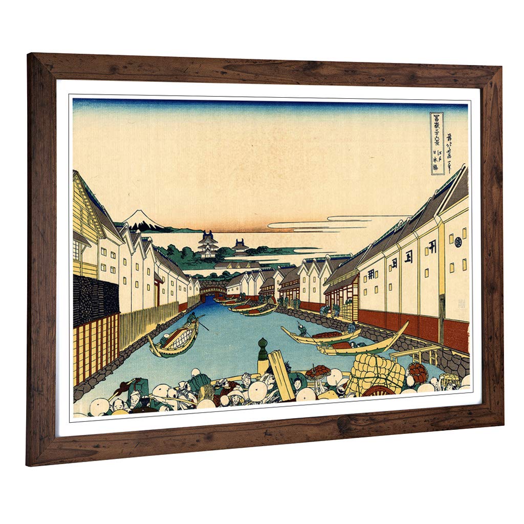 Big Box Art Framed Print of Hokusai Japanese Oriental Nihonbashi Design | Wall Art Picture | Home Decor for Kitchen, Living Room, Bedroom, Hallway, Walnut, A2 / 24.5x18 Inch / 62x45cm