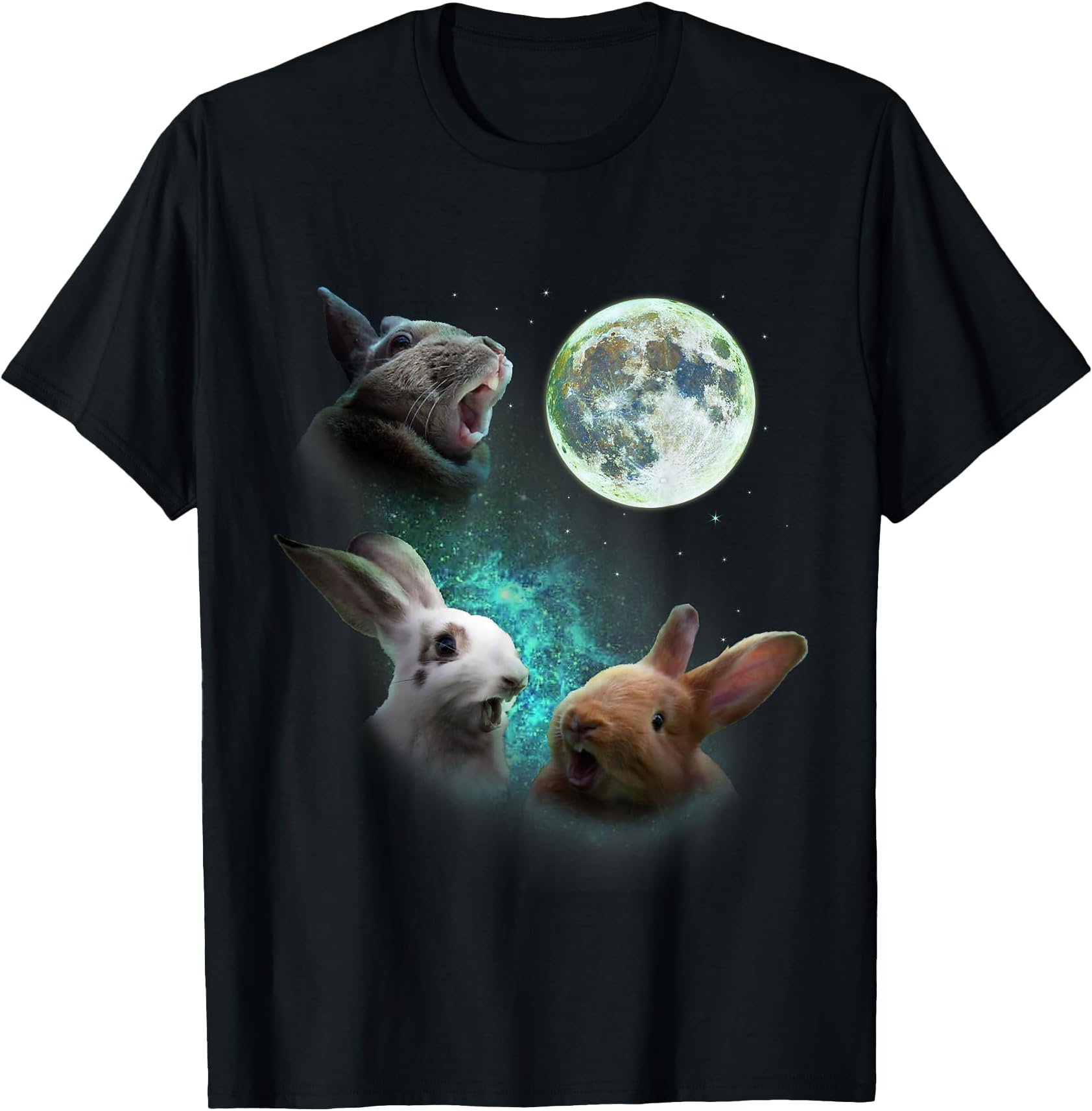 Mountain Rabbit Shirts & Gifts Three Bunny Rabbits Howl At Moon 3 Wolf Wolves Parody T-Shirt
