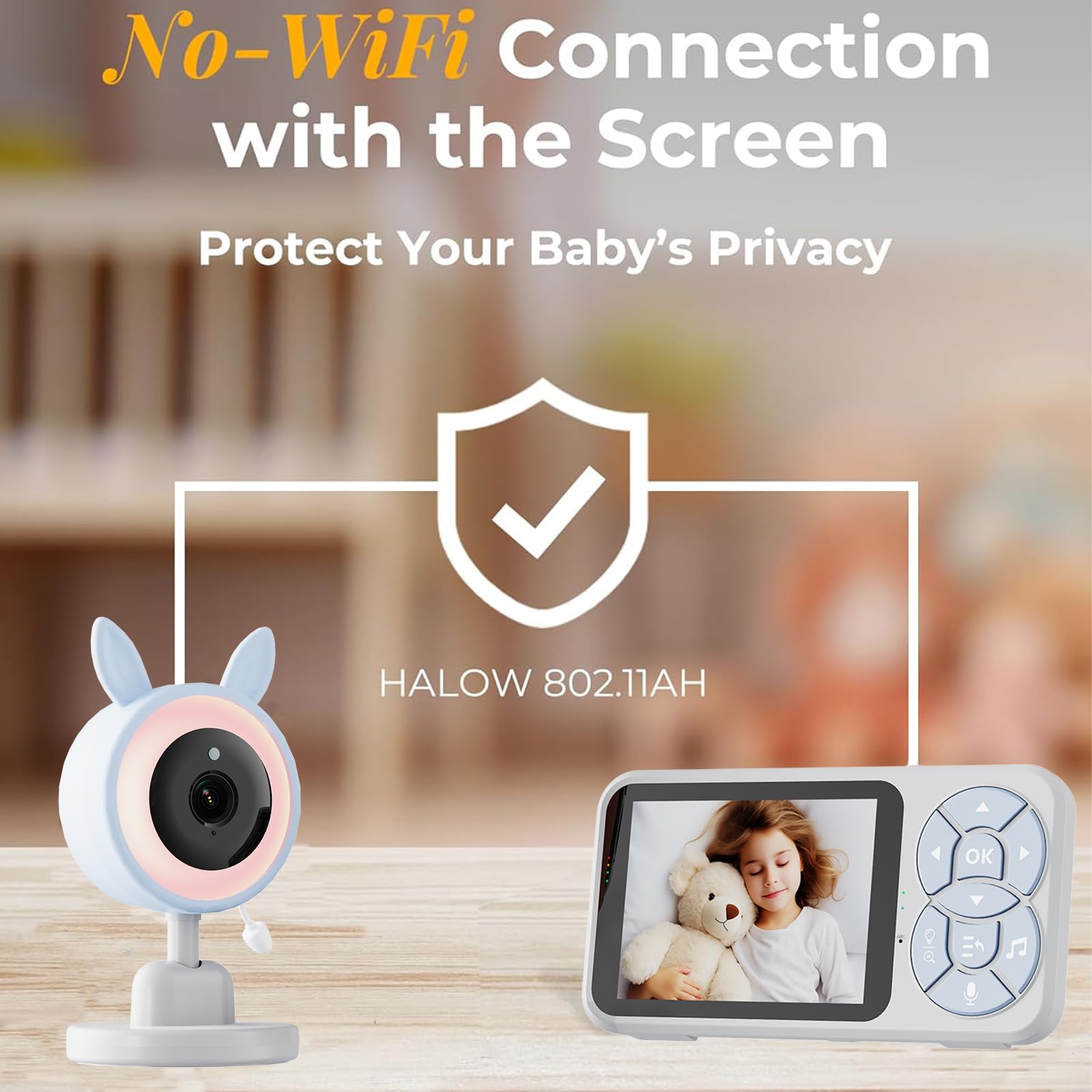 Camara Vigilancia Bebe, Monitor con Pantalla IPS 3.5", Sin WiFi Vigilabebes con batería de 30 Horas,Control Remoto Pan-Tilt-Zoom, 2 Vías Comunicación, Visión Nocturna y Canciones de Cuna