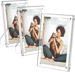 AITEE 4x6 Acrylic Picture Frames 3 Pack, Clear Picture Frames with Stand, Magnetic Frame Acrylic Lucite Frameless Transparent Cubes Floating Gift for Home Office Desktop Display Horizontally or Vertically
