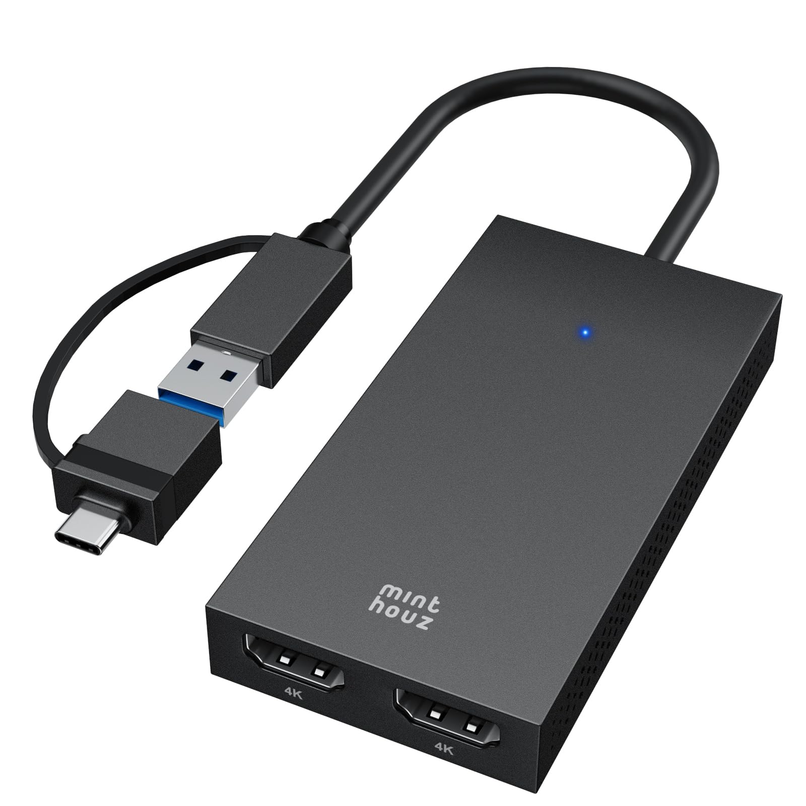 Minthouz USB 3.1/USB C auf Dual HDMI Adapter, DisplayLink Dual 4K@60Hz HDMI Splitter 2 Monitore Gleichzeitig für Dell HP Surface Lenovo, Unterstützt Windows and M1/M2/M3/M4 MacBook