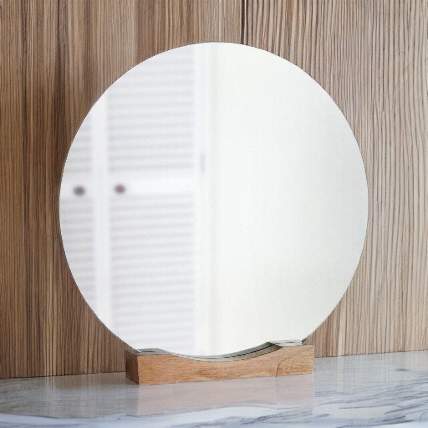 Ra-Homestore Ra Home Store® New Elegant Round Mirror With Wooden Stand, Perfect Bathroom Addition, 40Cm Diameter