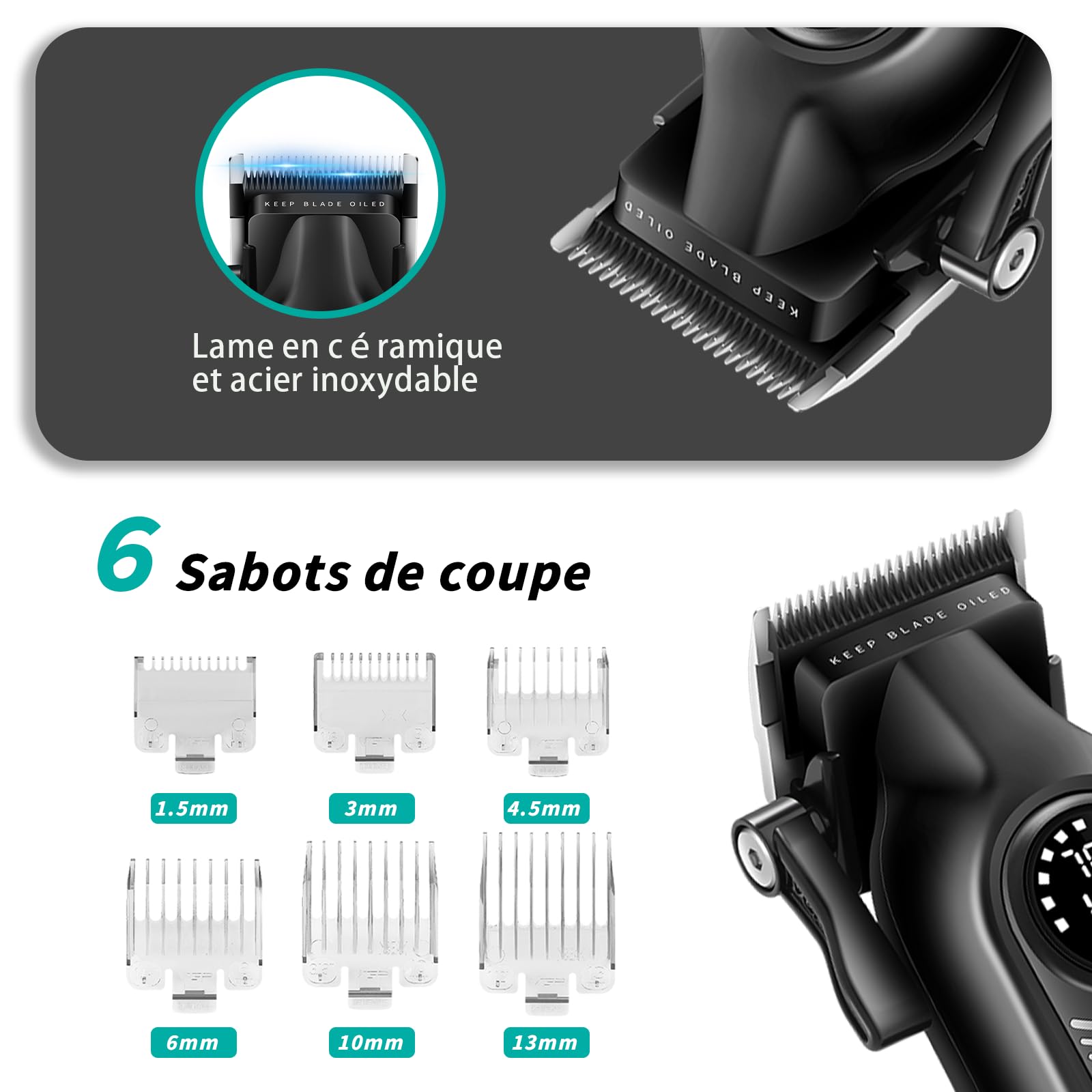 VGR 196 Tondeuse Cheveux Hommes Professionnel Sans Fil, Lames En Céramique