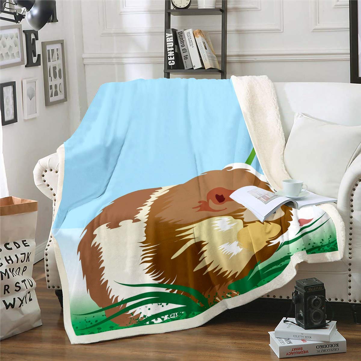 Coperta in pile Sherpa per porcellino d'India, con motivo a coriandolo, per sedia, divano, cartone animato, bella coperta in peluche per animali domestici, 150 x 125 cm