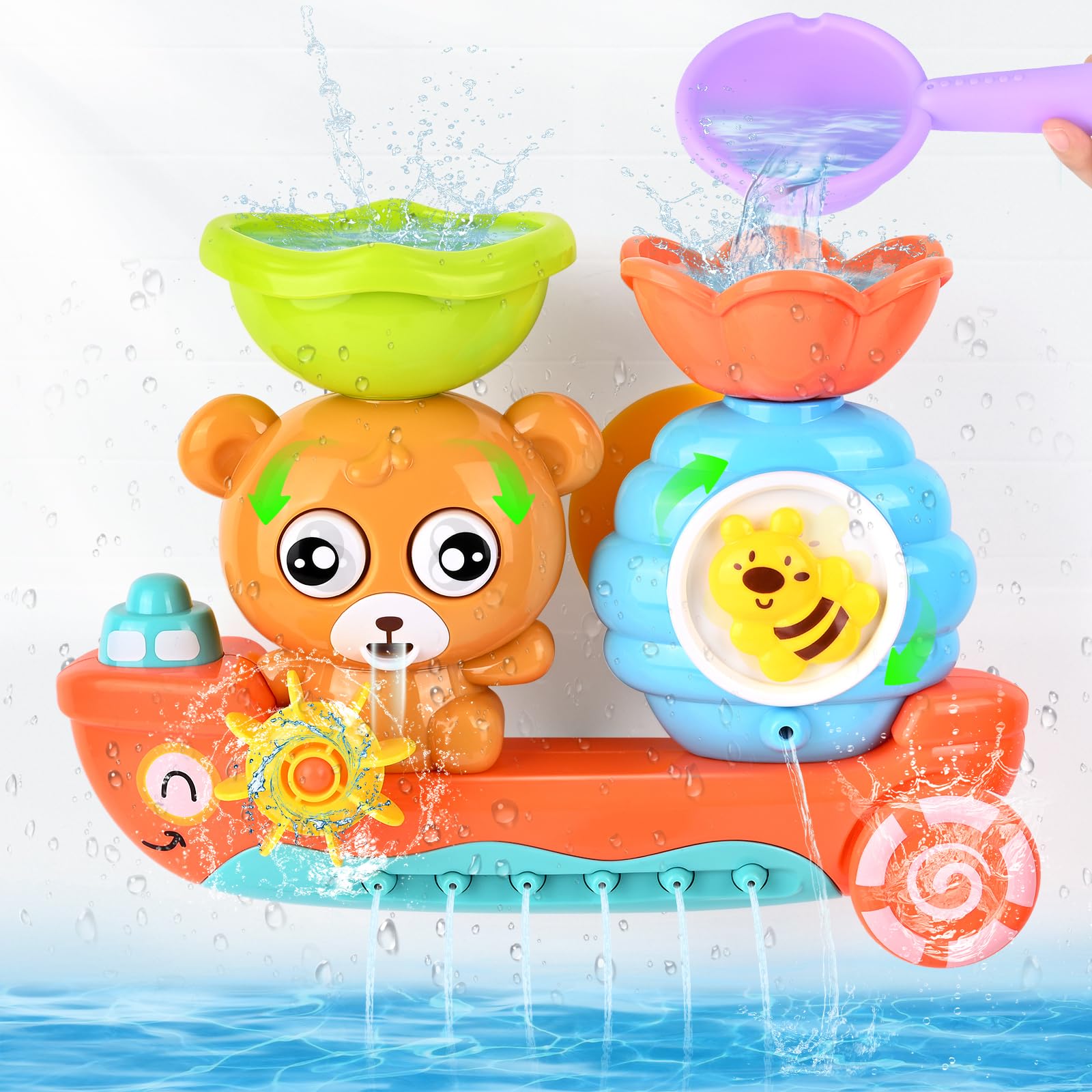 Gaethra Juguetes Baño Bebe, Juguetes Bañera con Ventosas, Juguete Baño 1 2 3 4 Año, Juego de Piscina Ducha Giratorio y Que Fluye, Juguetes Bañera Bebe para Regalo de Cumpleaños para Niños y Niñas