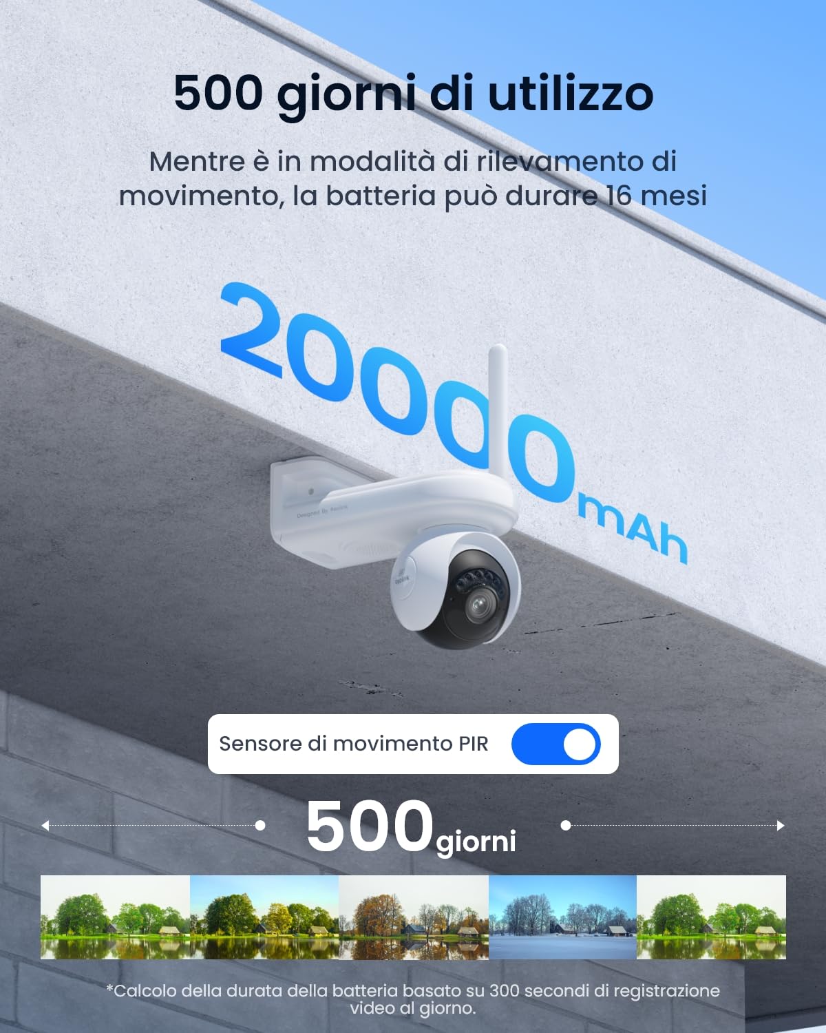 Reolink 4K Telecamera WiFi Esterno Senza Fili con Batteria da 20000 mAh, Registrazione Continua, Rilevamento AI, Auto Tracking, Visione Notturna Color, Rotazione PT 360, Altas PT Ultra+Pannello Solare