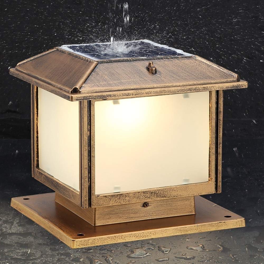 Lampa zewnętrzna, rustykalny brąz krajobraz kolumna solarna lampa solarna LED do ogrodu, oświetlenie kolumny aluminiowej, szkło, słupek w stylu vintage, klasa wodoszczelności IP54