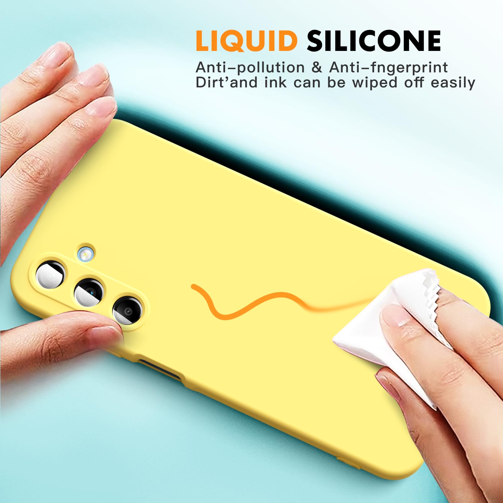 Vansdon Cover Compatibile con Samsung Galaxy A25 5G, 2 Pellicola Protettiva in Vetro Temperato, Gomma Gel di Silicone Liquida Antiurto Custodia - Giallo