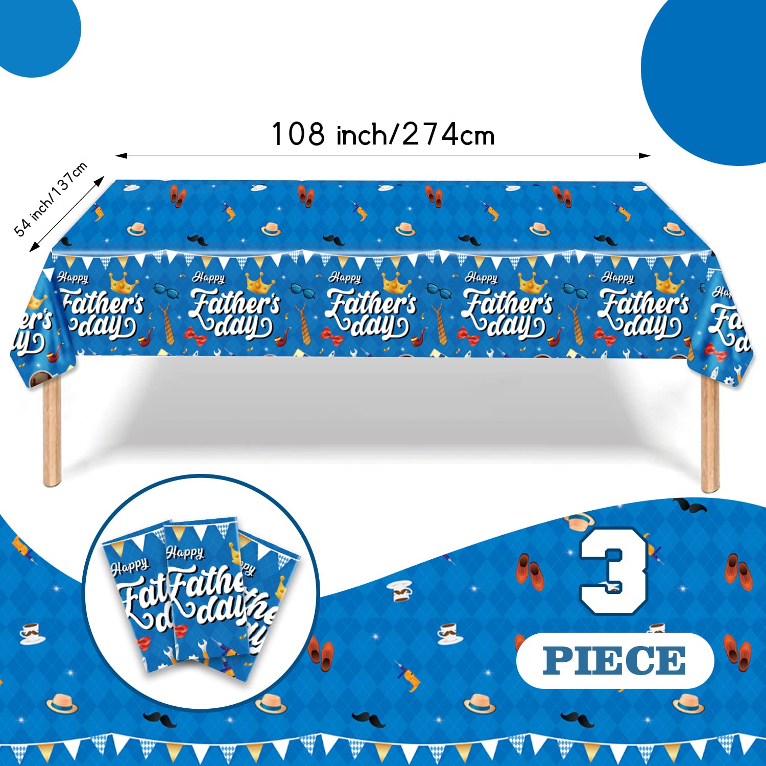 ORNACELE 3PCS Fathers Day Tablecloth Disposable - 108