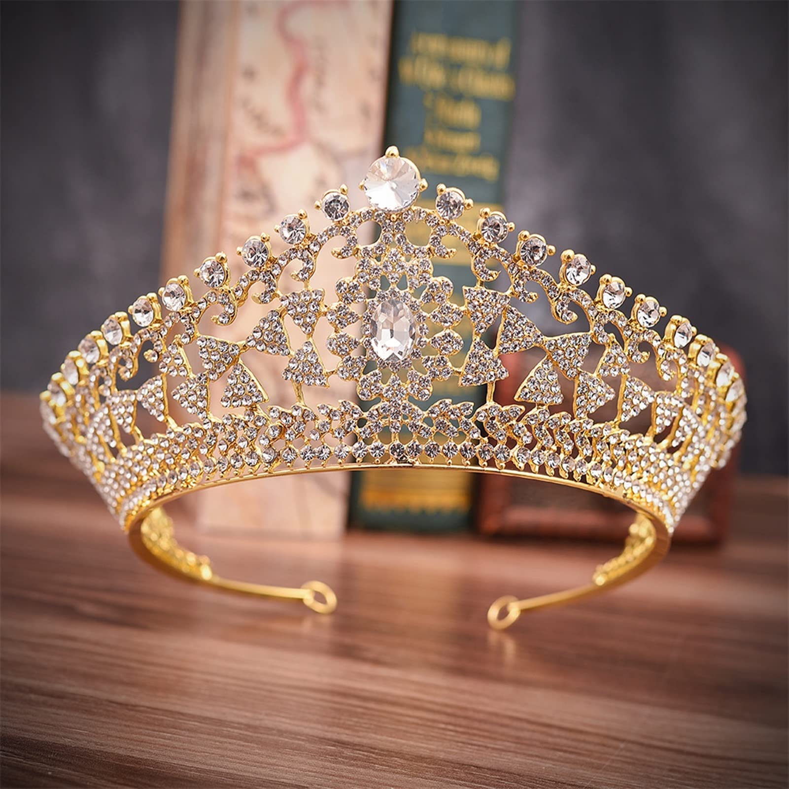 Hecho a Mano Boda geométrica Nupcial Tiara cryestone Crystal Novias tadro de Belleza de Belleza. Diadema de Boda (Metal Color : H131 Gold Blue)
