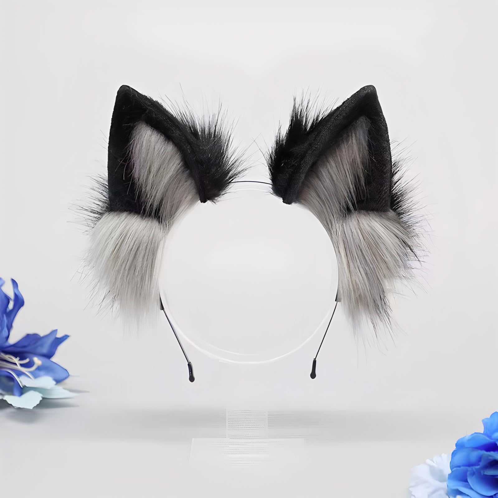 Ycfish Handmade Faux Fur Cat Ear Headband Cosplay Costume Party Cute Head Accessories for Halloween Fluffy Wolf Fox Cat Ears Headband Costume Hair Hoop (Black ash) - Image 3