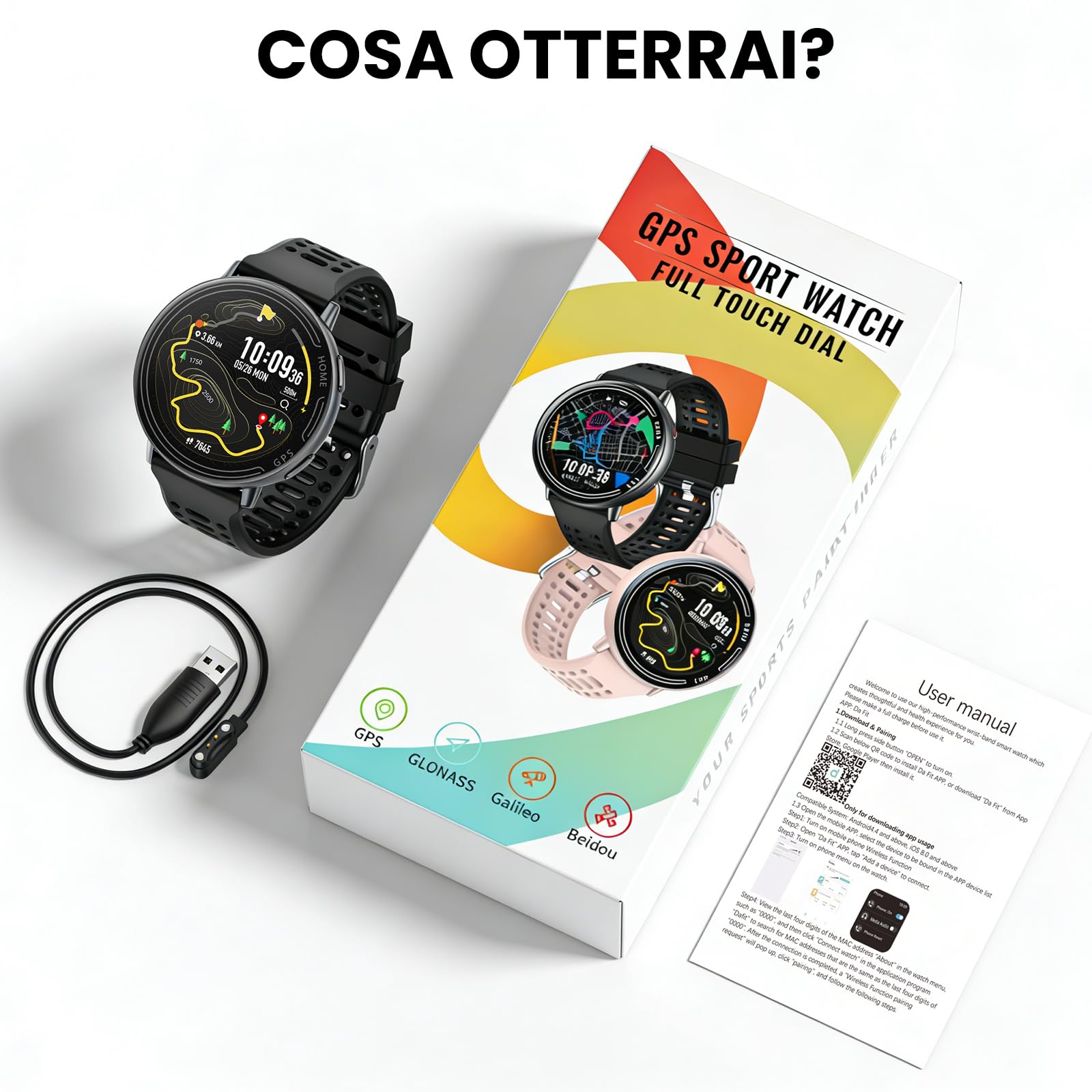 Orologio intelligente GPS per uomini e donne, schermo HD da 1,39 pollici, supporto per le chiamate, diverse modalità di movimento, compatibile con Android e iOS (Nero)