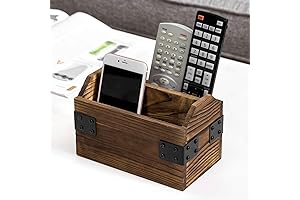MyGift Rustic Burnt Wood Remote Caddy Organizer with Decorative Metal Accents