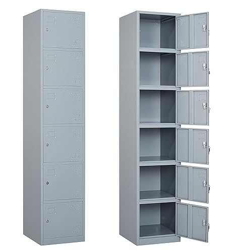 Miniatura 10 de Yizosh Armario de metal con 6 puertas, armarios de almacenamiento altos de acero para empleados, armarios de almacenamiento de casilleros de 71