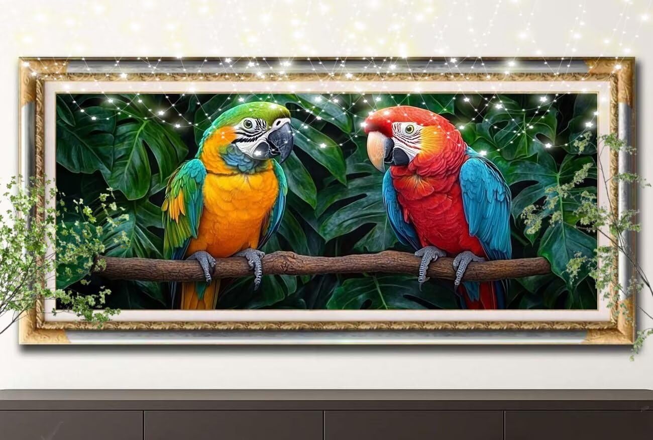 LeiDong Diamond Painting Erwachsene,5D Papagei,Tierdinge Diamant Painting Bilder für Kinder,DIY Diamant Kristall Strass Mosaik Kreuzstich Bastelset für Schlafzimmer Zuhause Dekor (70x200cm) 55F-14531