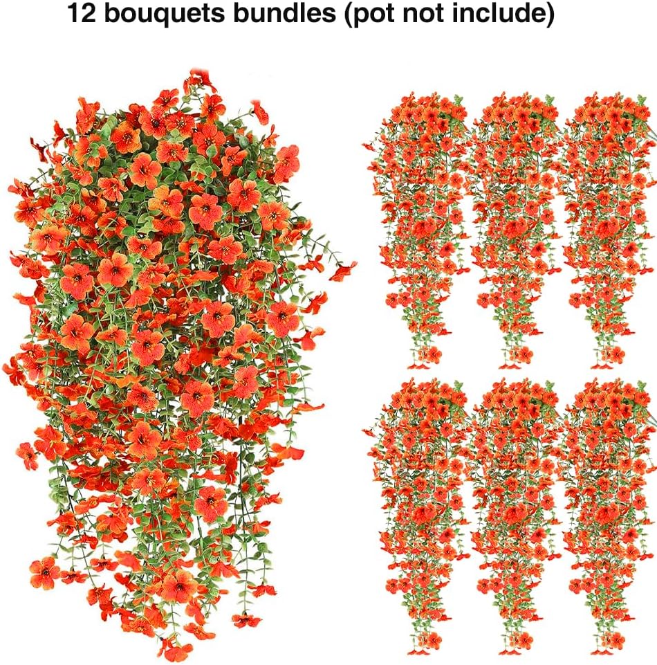 12 Bundles Artificial Orange Wisteria Flowers,Realistic Fake Hanging Plants image 2