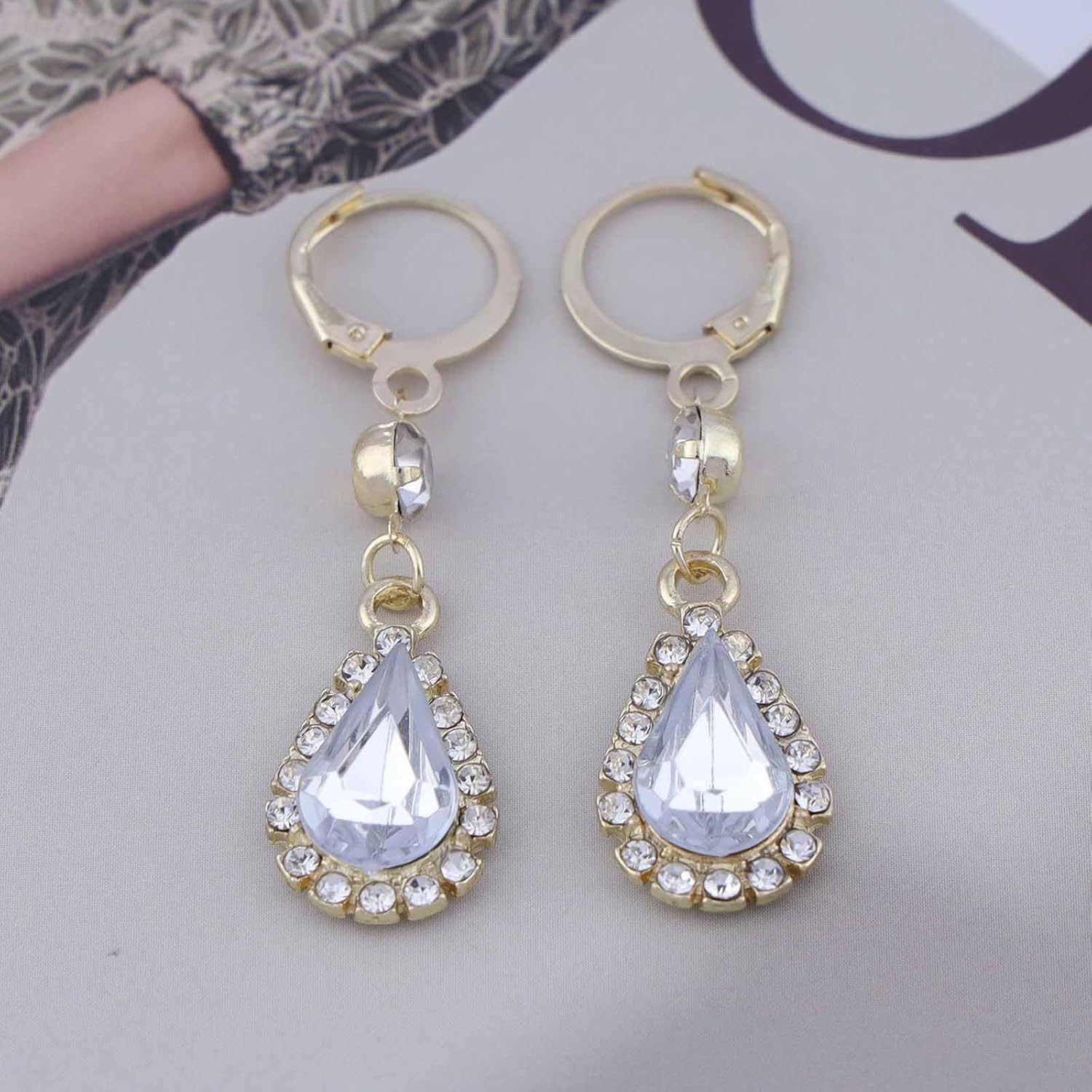 Vintage Crystal Teardrop Earrings Oval Crystal Chandelier Dangle Earrings Gold Teardrop Rhinestone Earrings Cz Huggie Hoop Earrings Jewelry for Women - Image 5