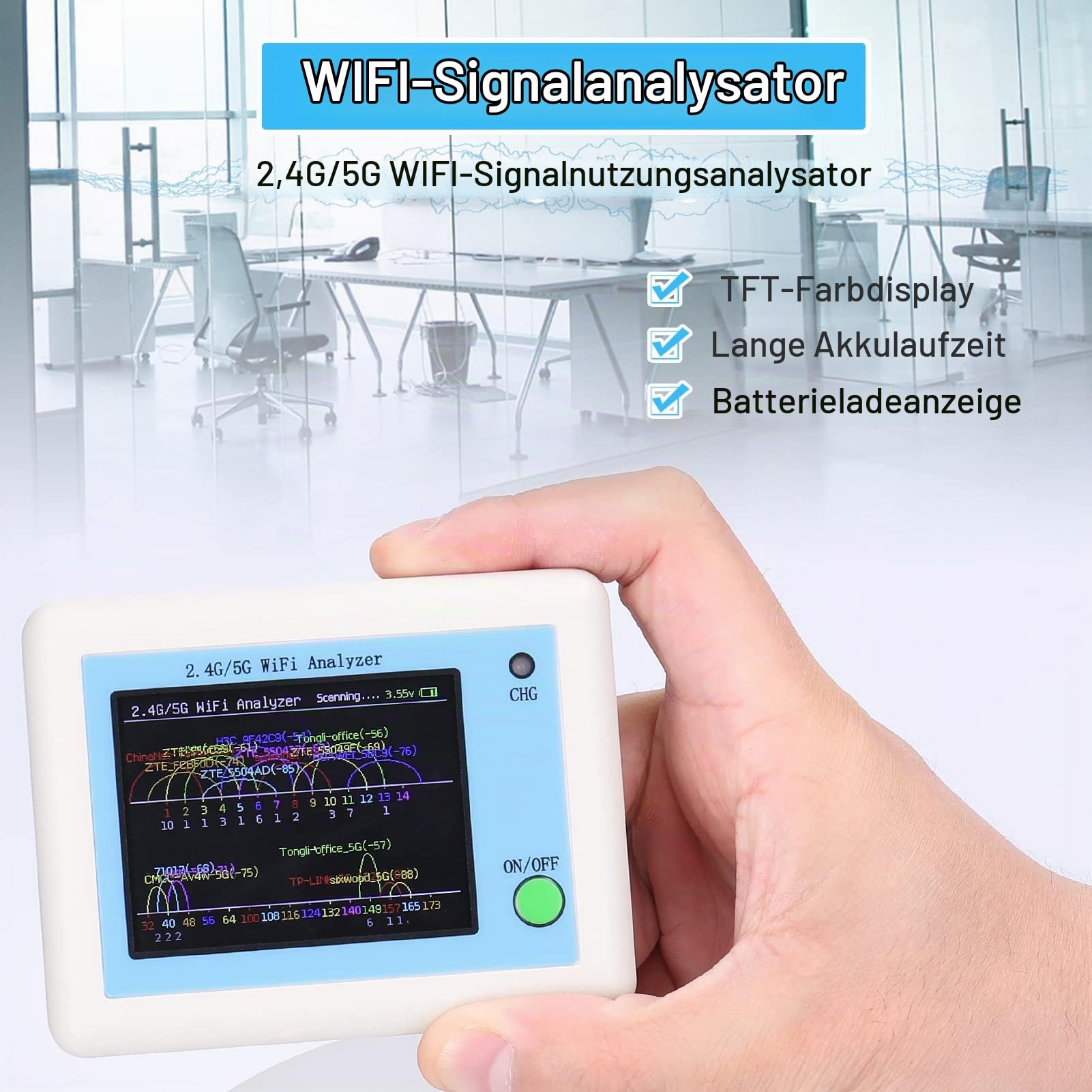 Irfora WiFi Signal Scanner 2.4G/5G WiFi Signal Usage Analyzer Router Management Assistant mit 2,4 Zoll Farbdisplay