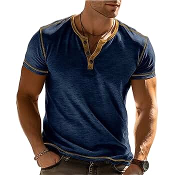 Mens Casual Short Sleeve Henley Shirts, Comfortable Cotton