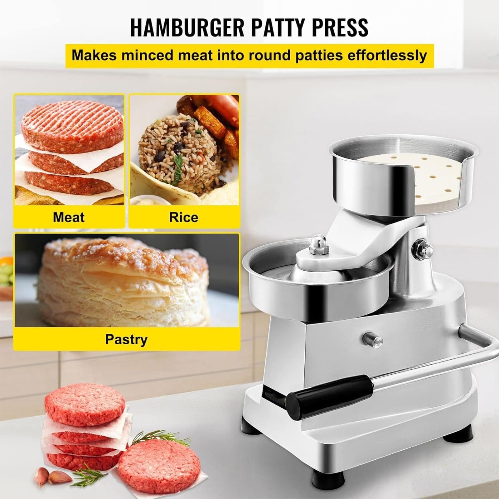 DFEDHF Commercial Burger Patty Maker, Stainless Steel Burger Press Machine, with 500 Pcs Patty Papers, Time and Labor Saving
