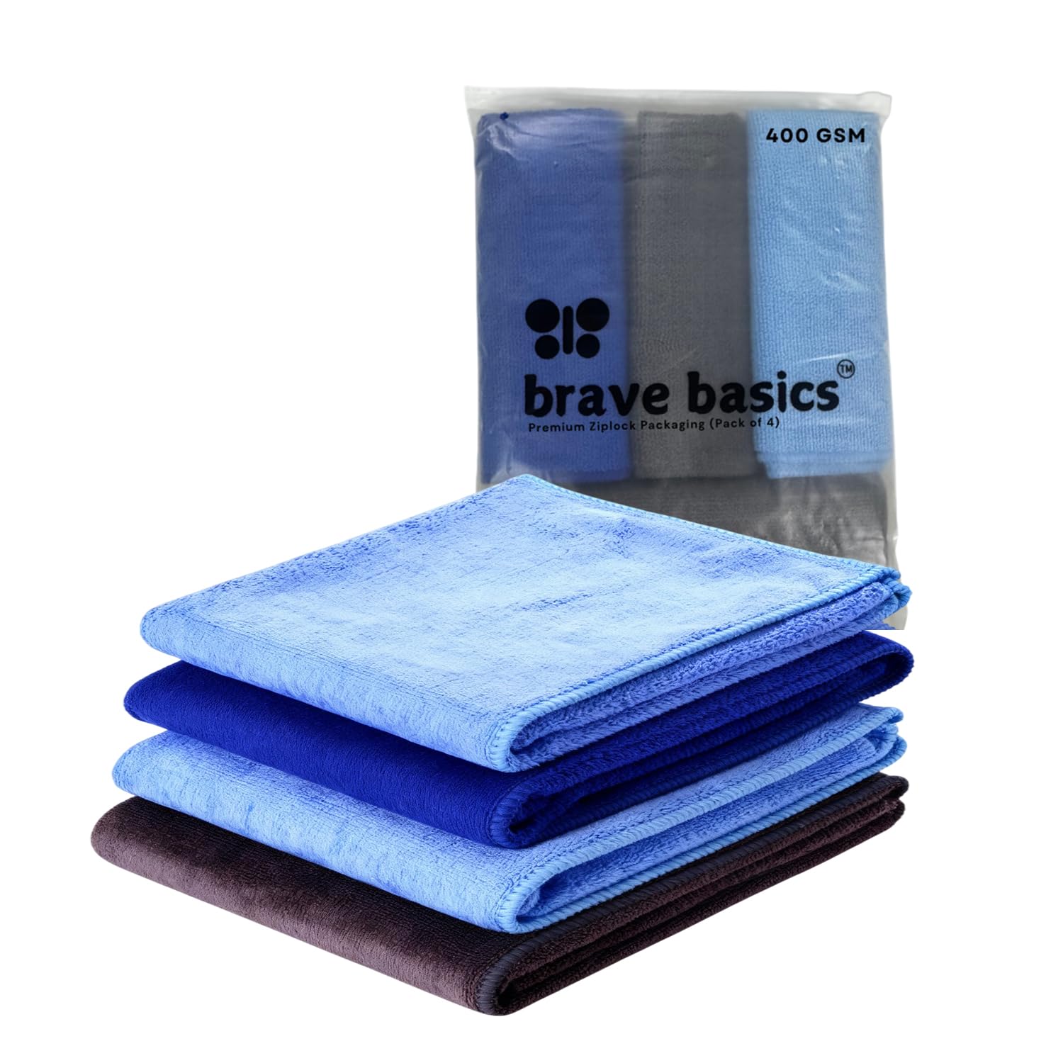 brave basics Microfibre Cleaning Cloths - 4-Pack, 40x40 cm, 400 GSM Ultra-Absorbent, Lint-Free, Reusable & Washable, Multicolour Multi-Purpose for Car, Bike, Kitchen & Glass-picture-30