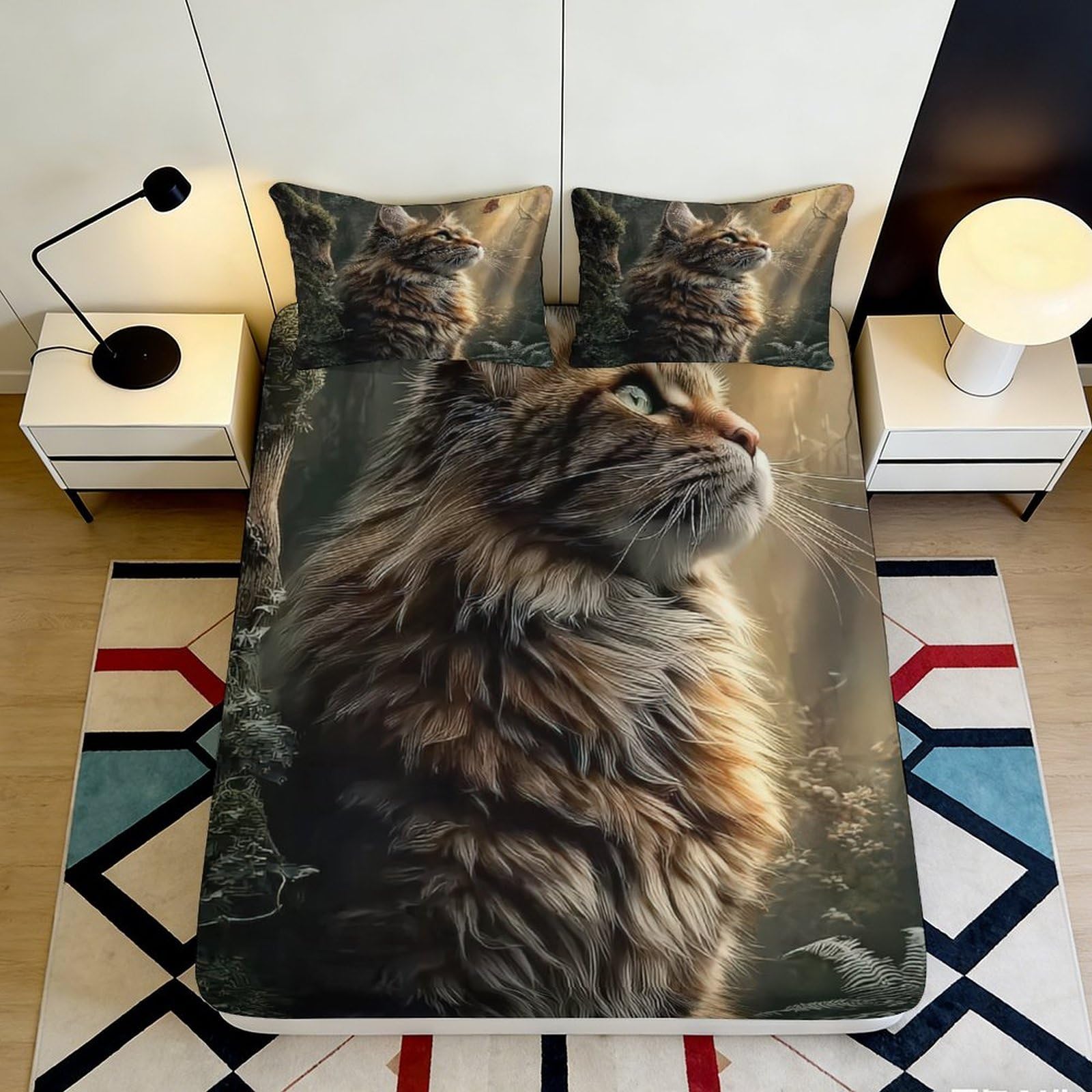 Jqzkxnhpbr Style-10 3D Printed Realistic Cat Portrait Fitted Sheet Microfiber Soft Anti-Slip Animal Bed Cover For Bedroom Dorm Mattress Decoration 90X200x25cm