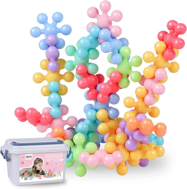 Gifts2U Building Blocks Kids Educational Toys, 300Pcs STEM Toy Building Set, Macaron Color Interlocking Solid Plastic Blocks Autism Toy with Storage Box for Children Over 3 Years Old