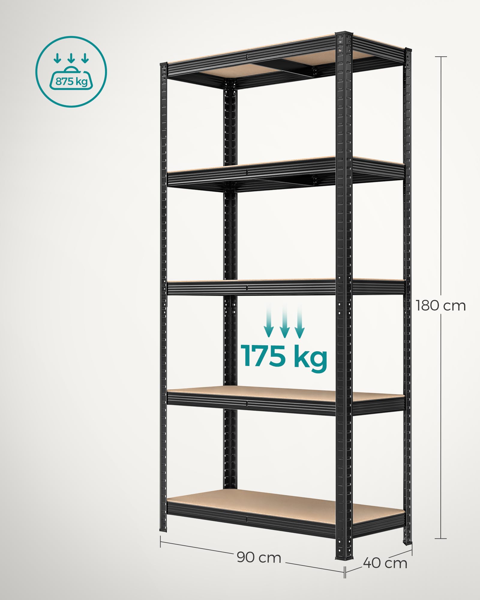 SONGMICS Schwerlastregal, 3er Set, Kellerregal, Lagerregal, 40 x 90 x 180 cm, Regal mit Stahlgestell, bis 875 kg belastbar, 5 verstellbare Ablagen, schwarz GLR040B03