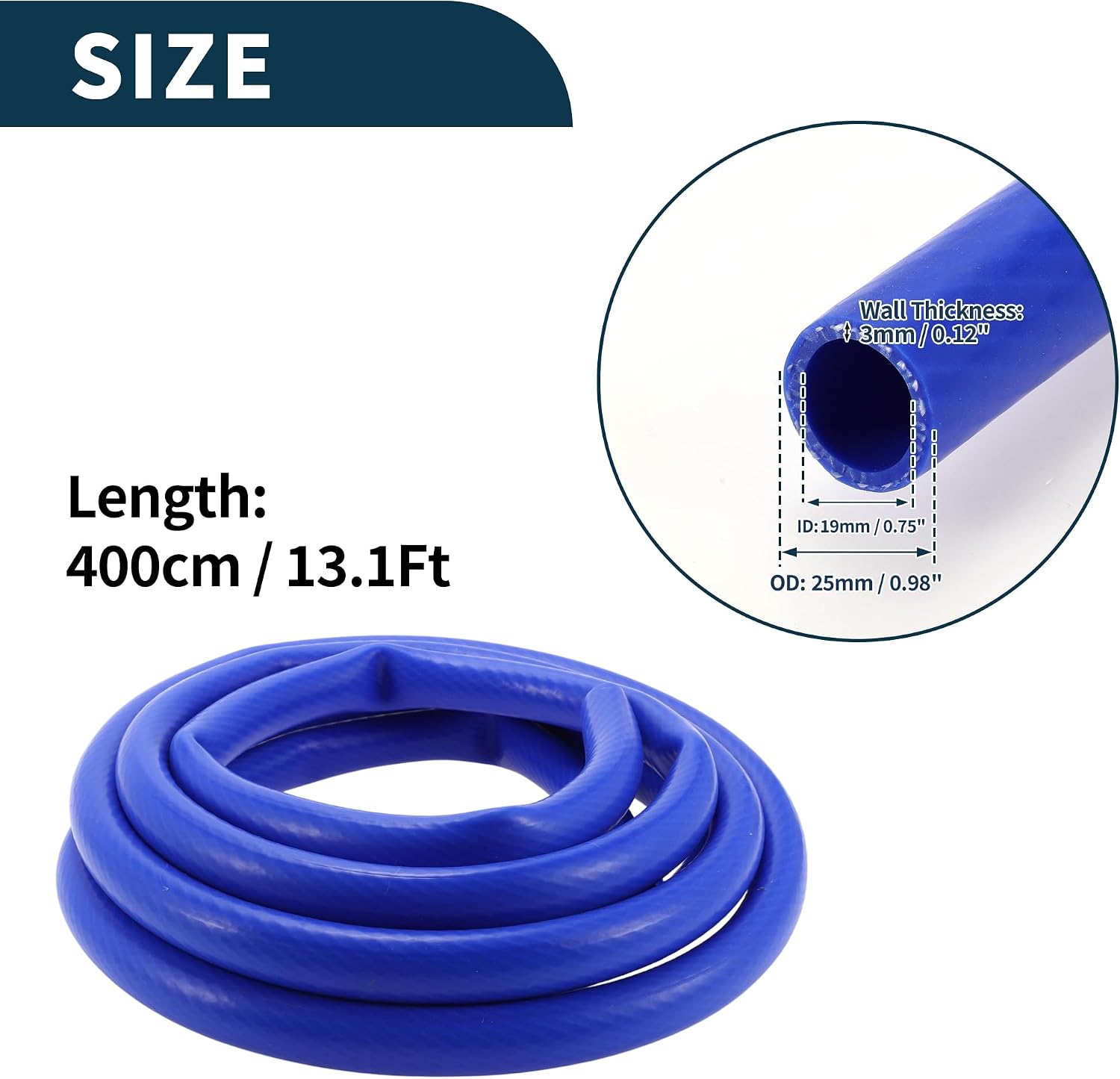 Silicone Vacuum Tubing Hose Automotive Vacuum Line 13.1Ft 3/4" 19mm ID 3mm Thickness 1 Pc High Temperature 130PSI Max Pressure for Air and Water