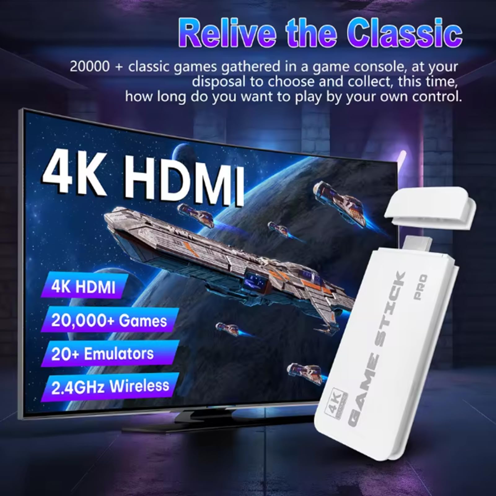 Console De Jeu Rétro 20 000+ Jeux Avec 2 Manettes Sans Fil - Plug And Play HDMI, 64 Go, Cadeau Famille