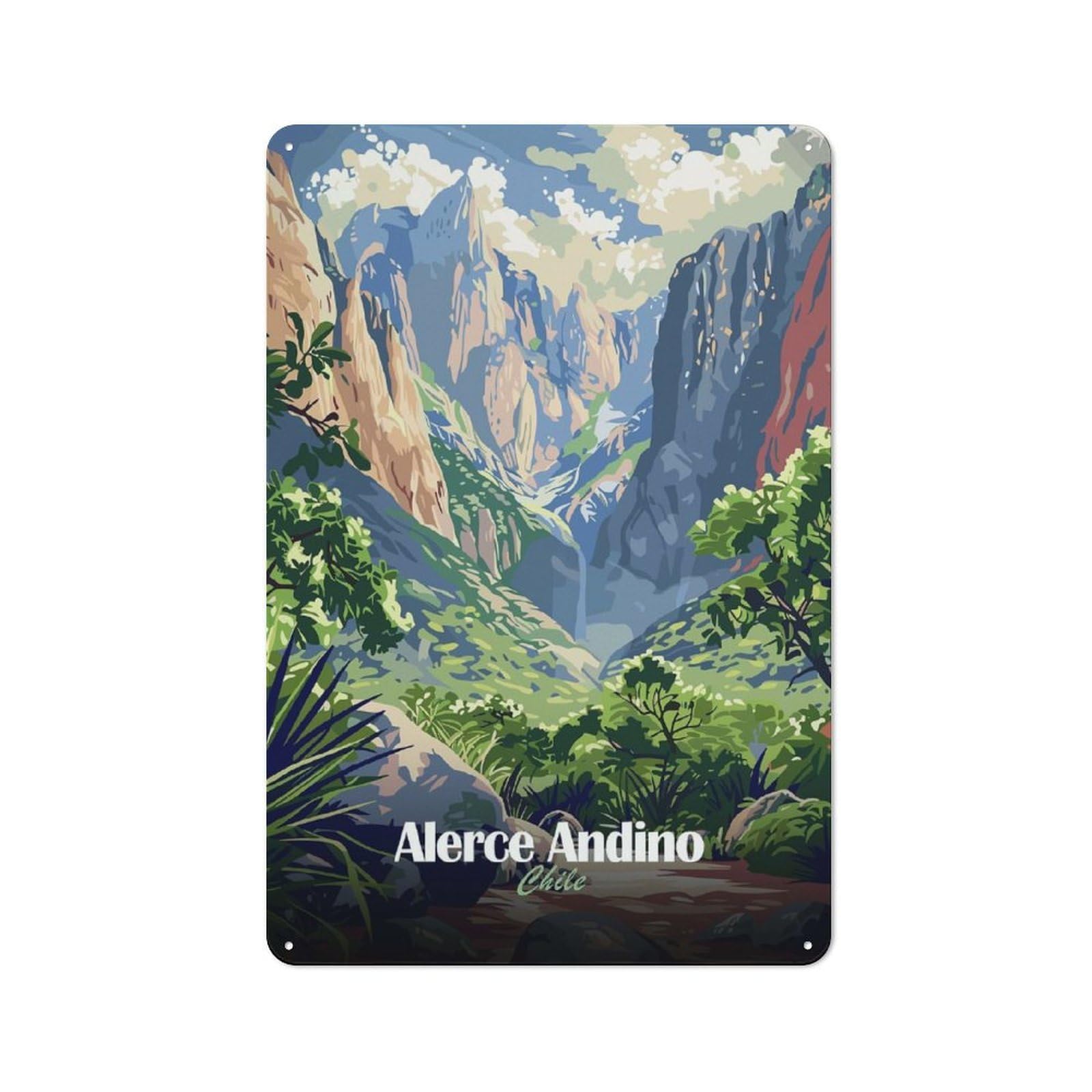Junmoney Style-16 Alerce Andino Chile Landscape Art Retro Metal Wall Sign 30X20cm For Guest Room Or Hallway, A Housewarming Gift For Home Decor Collectors