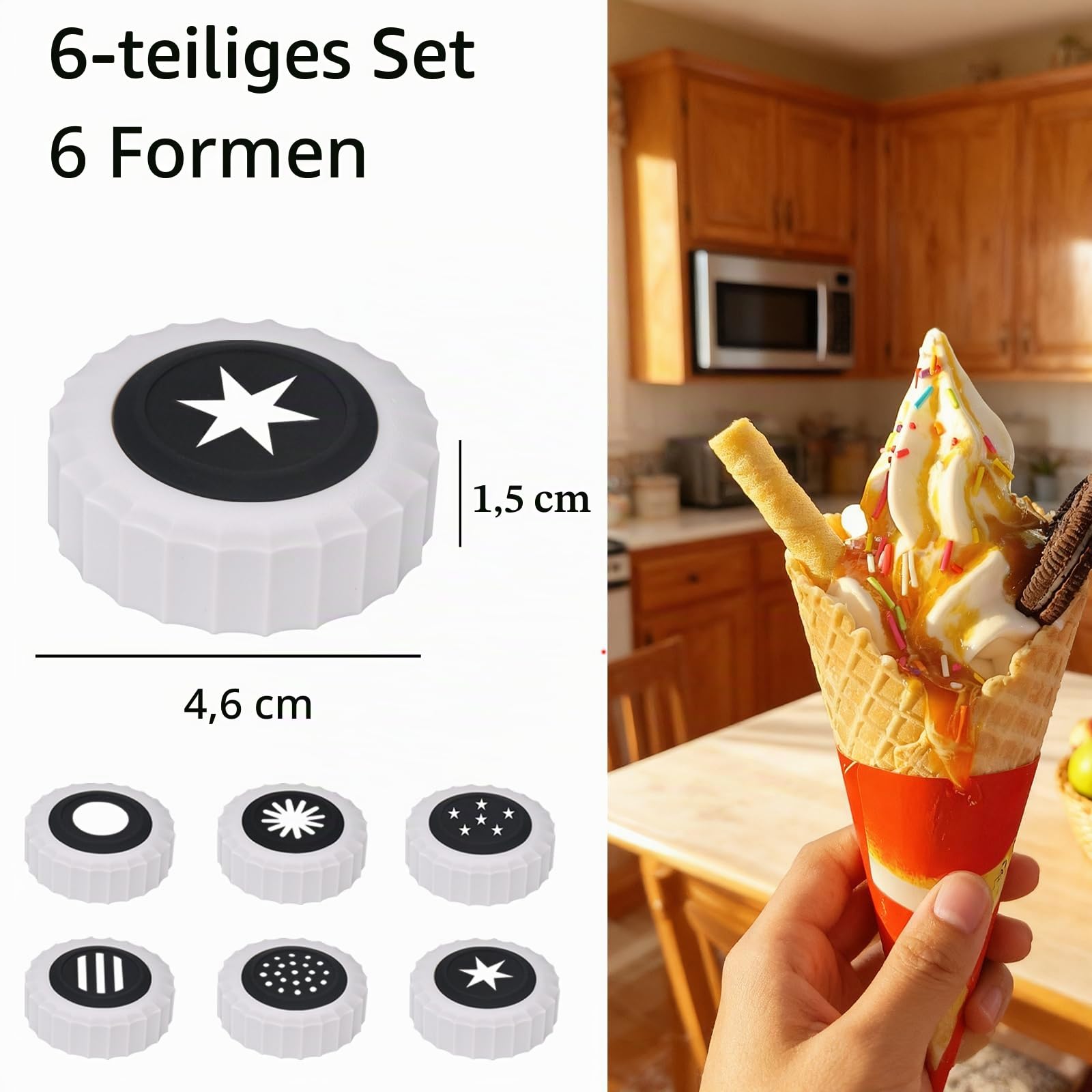 6 Sets Wirbeldüse für Ninja Swirl Creami Pints Deckel, weiche Servierdüse für Ninja Swirl Creami NC701 & NC700 Pints Deckel, (6 Gruppen von verschiedenen Formen) (6, schwarz)