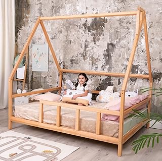 BUSYWOOD Toddler Bed - Montessori furniture - House Full Bed with Legs and Slats - Wooden Bedframe for Kids Activity - House Bed Frame - Twin Size Bed for Kids (Model 1)