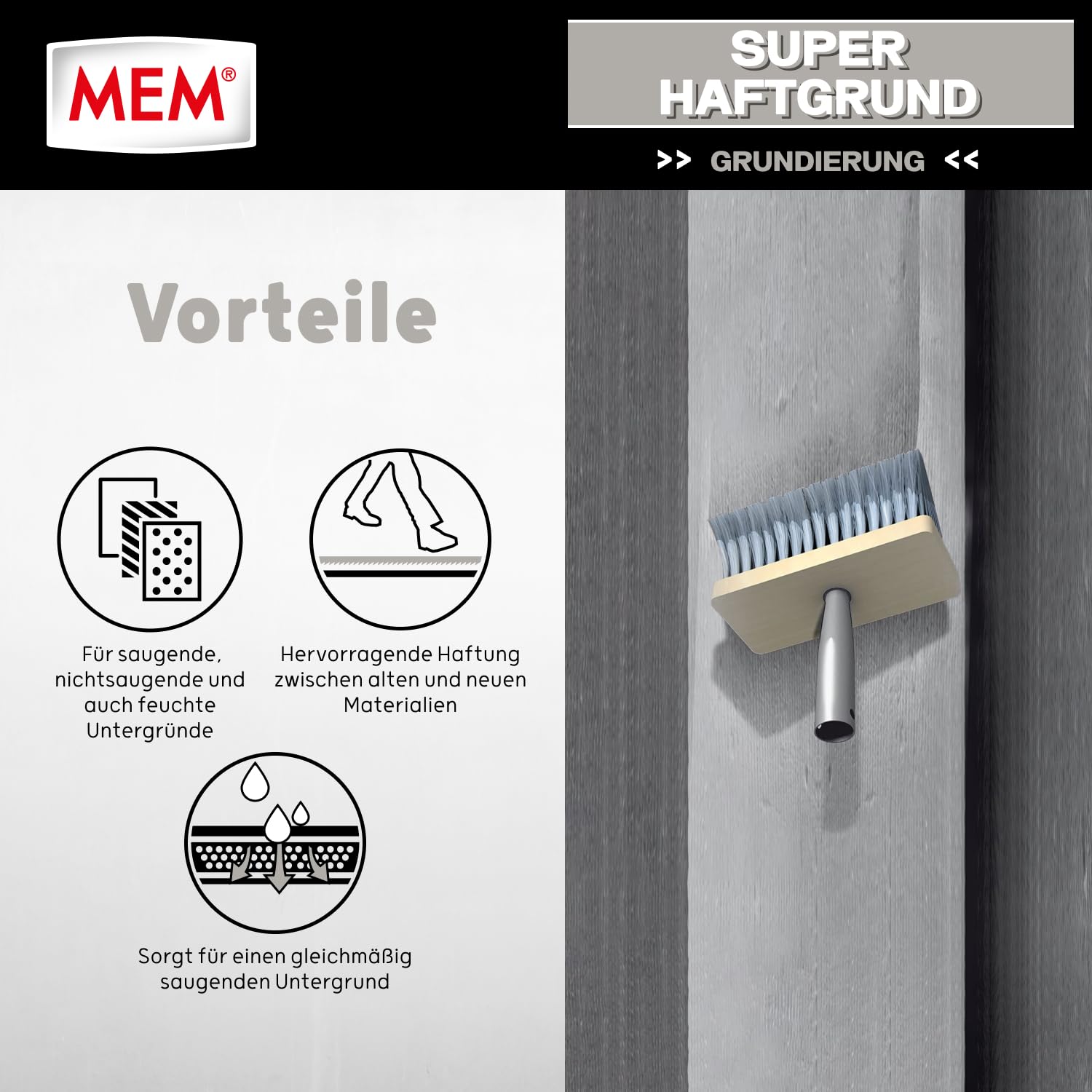 MEM Super-Haftgrund, Intensive Untergrundhaftung, Für saugende und nichtsaugende Untergründe, Lösemittelfrei, 10 l